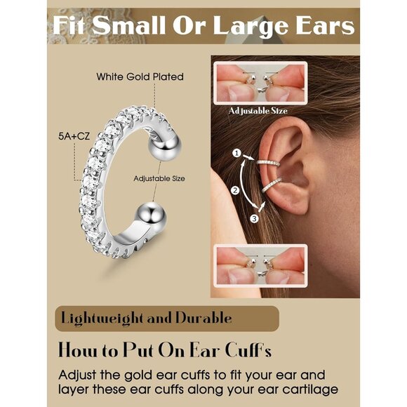 Chunky-White Gold Plated NonPierced Adjustable Fake Ear Cuff Earrings for Women - Picture 5 of 6